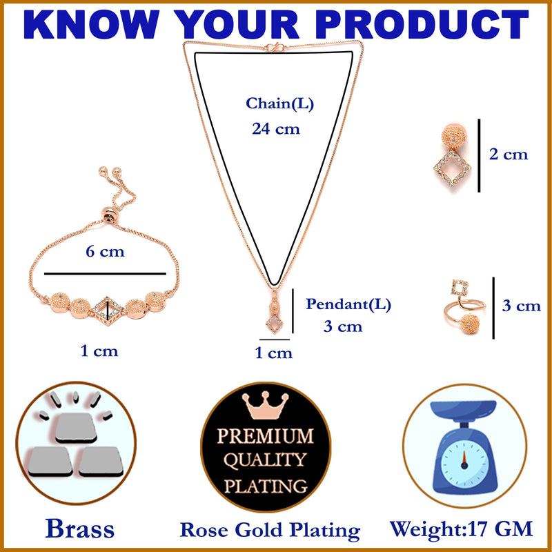 Rose Gold-Plated White American Diamond studded Square Shaped Jewellery Set