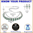 Oxidised Silver-Plated Green American Diamond Studded Multi-Strand Necklace Earrings Jewellery Set