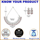 Rhodium-Plated Red American Diamond Studded Paisley Shaped Necklace & Earrings Jewellery Set