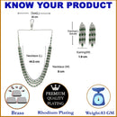 Rhodium-Plated Green American Diamond Studded Layered Necklace & Earrings Jewellery Set