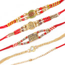 Combo of 5 Rakhi Rakhi Evil Eye & Flower Rakhi Beads With Cotton Thread for Boys & Men