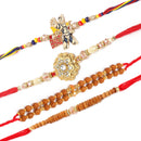 Enamelled Mor Pankh Red Kundan & Kids Power Ranger Combo Rakhi Bracelet Set of 4