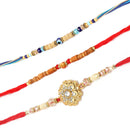 Decorative bracelets with beads and a gold clasp on a white background