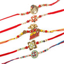 Mor Pankh Red Enamelled Kundan & Kids Power Ranger Combo Rakhi Bracelet Set of 5