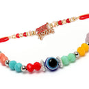 Silver-Plated Multicolor Pear Wtih Lumba for Bhabhi & Evil Eye Combo Rakhi Bracelet Set of 3 Rakhi