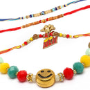 Rakhi Off White & Peach Stone Beads Wooden Evil Eye Beads Combo Rakhi Bracelet Set of 4 Rakhi