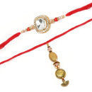 Gold-Plated Kundan with Red & White Pearl Studded Combo Rakhi Bracelet Set of 2 Rakhi