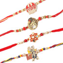 Rakhi GANESHJI RADHE RADHE MOR & OM WIth Enamled MOR PANKH Rakhi