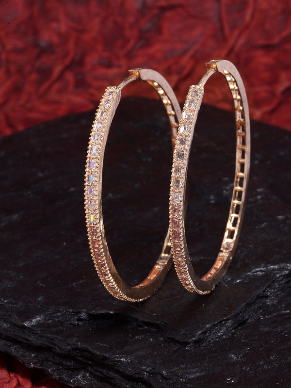Rose Gold-Plated American Diamond Circular Hoop Earrings