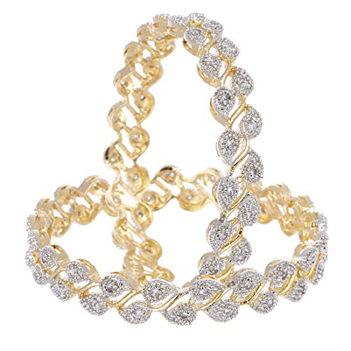 ZENEME Leaf Shaped American Diamond Gold Plated Bangles Jewellery For Women/Girls