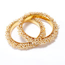 Ethnic White Pearl Gold Plated Bangles Set Jewellery