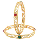 Gold Plated Square Shaped Red Green Stone Bangles