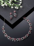 Rhodium-Plated American Diamond Studded Leaf & Circular Shaped Necklace With Earrings Set