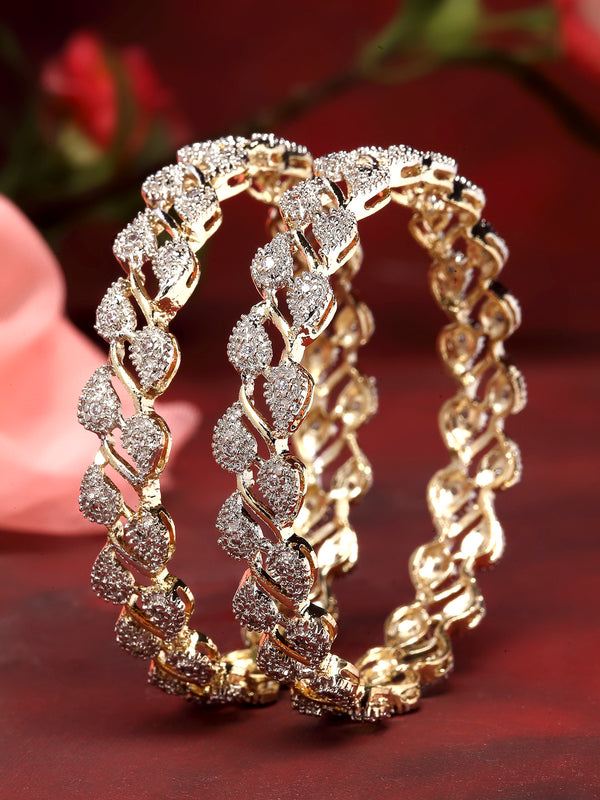 Set Of 2 Gold-Plated White American Diamond-Studded  Bangles