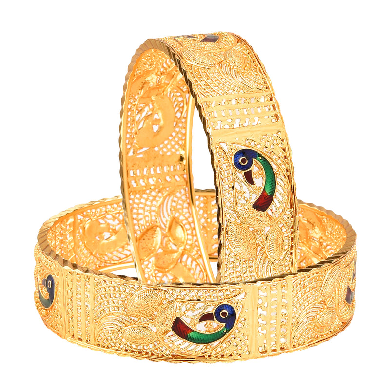 Peacock Design Meenakari Gold Plated Copper Bangle Set