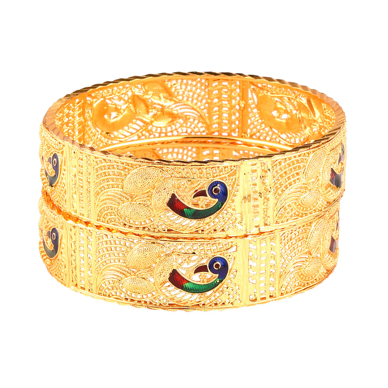 Peacock Design Meenakari Gold Plated Copper Bangle Set