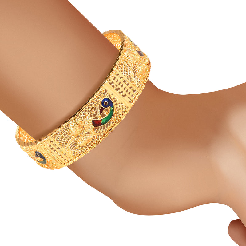 Peacock Design Meenakari Gold Plated Copper Bangle Set