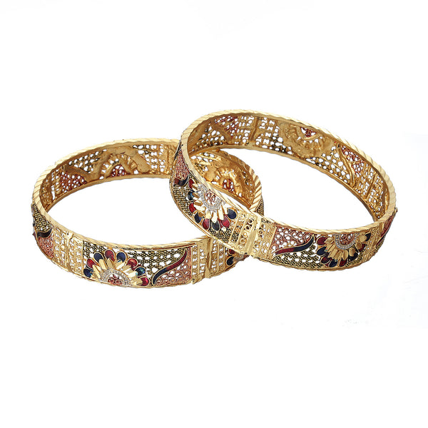 Gold Plated Brass Meenakari Artistically Designed  Bangle Jewellery Set Of 2