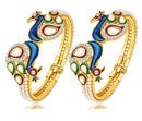Gold-Plated Blue Peacock Design with Kundan & Pearl Stones Bracelet Kada