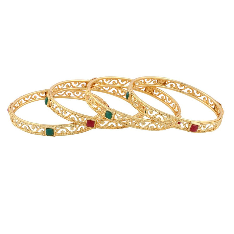 Square Shaped Gold Plated Red Green Stone Exclusive  Bangle Jewellery Set Of 2