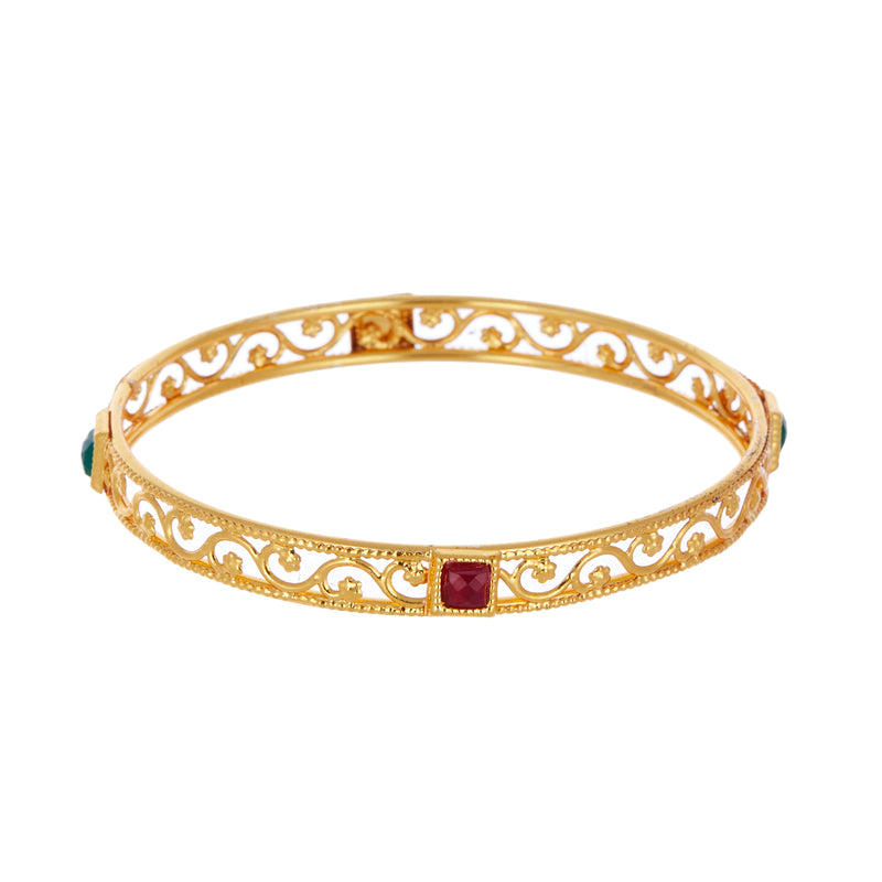 Gold Plated Square Shaped Red Green Stone Bangles