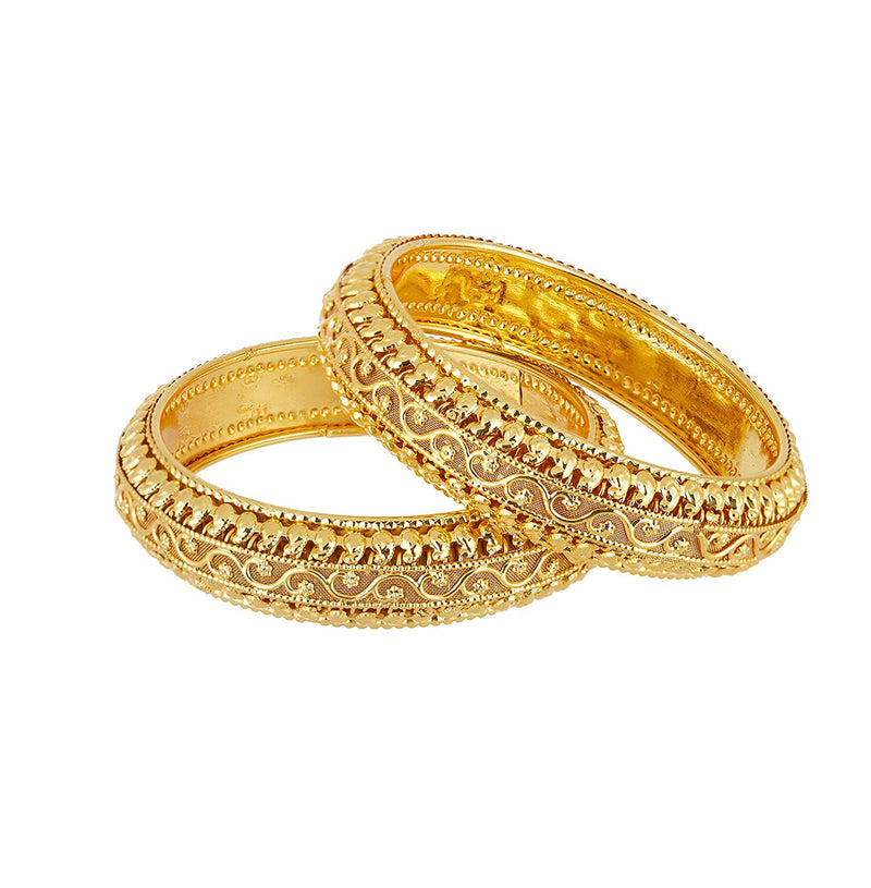Antique Royal Style Broad Gold Plated Bangles Jewellery Set of 2
