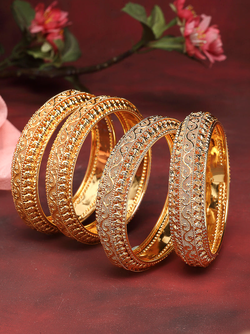 Set Of 4 Gold-Toned Textured Bangles