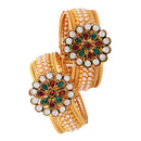 Floral Gold Plated Exquisite Cubic Zirconia Studded Sparkling Pearl Bracelet Kada Jewellery