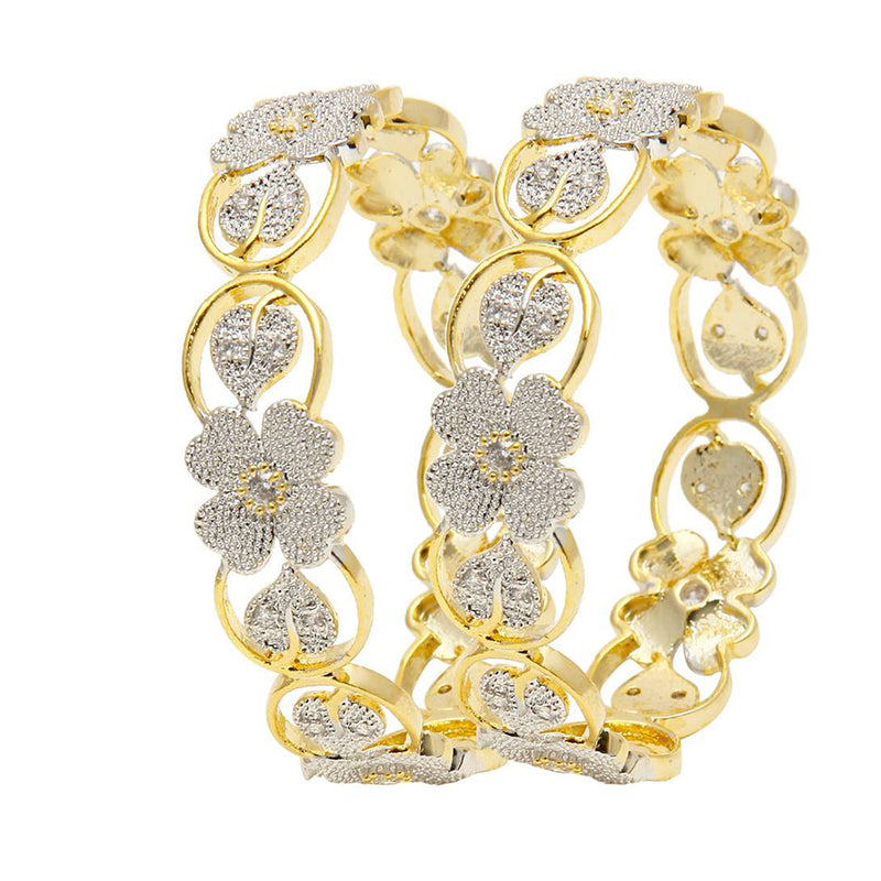Floral Shape  American Diamond Gold Plated Bangles Jewellery