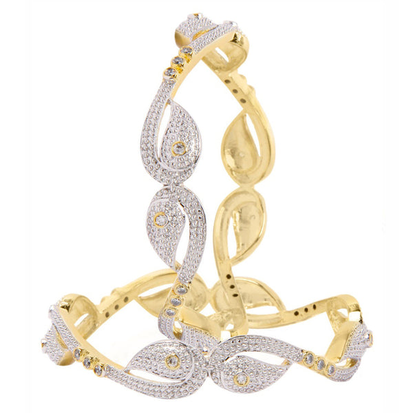 Leaf Shaped American Diamond Gold Plated Bangles Jewellery