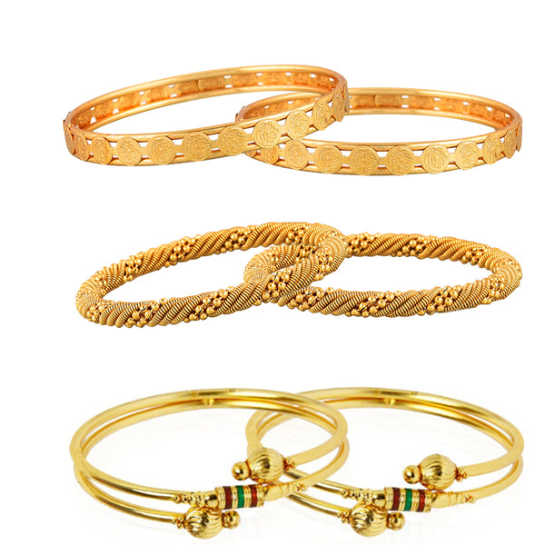 Combo of 3 Traditional Gold Plated Designer Bangles Jewellery