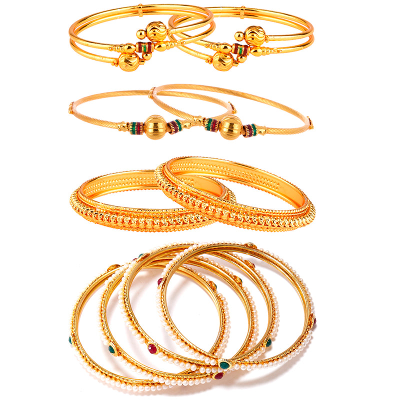 Combo of 10  Designer Gold Plated Pearls Bangles,