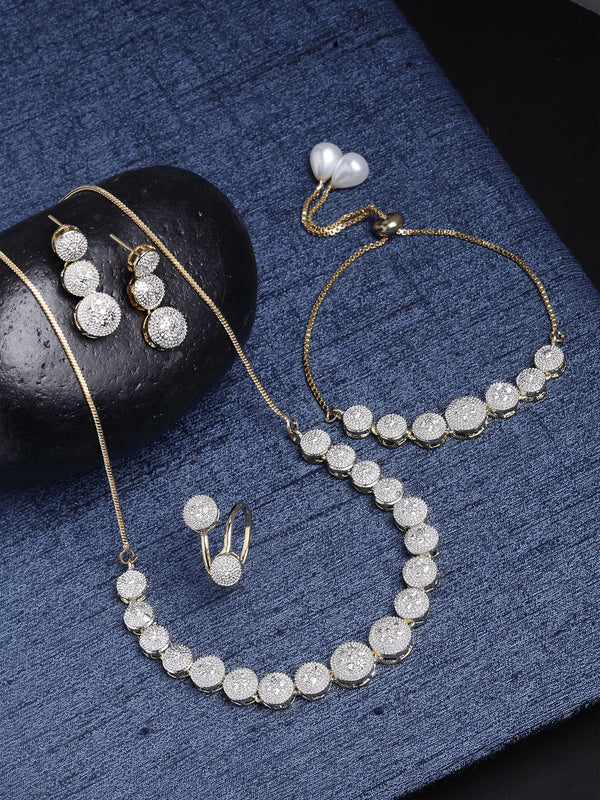 Combo Gold-Plated White American Diamond-Studded Jewellery Set