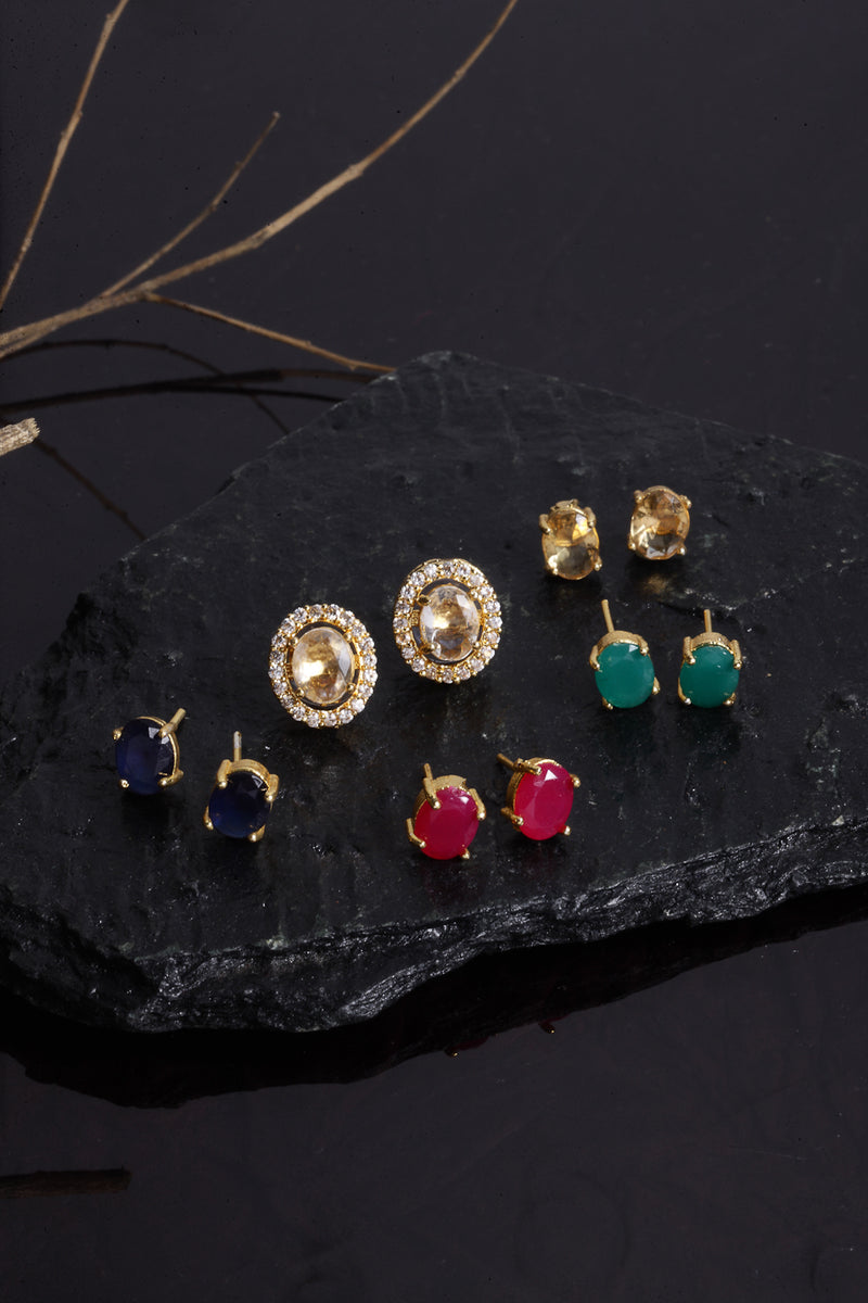 Set of 5 Gold-Plated Oval Studs Earrings