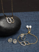 ZENEME Gold-Plated & White AD-Studded & Beaded Oval Shaped Mangalsutra