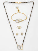 ZENEME Gold-Plated & White AD-Studded & Beaded Oval Shaped Mangalsutra