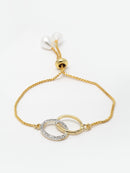 ZENEME Gold-Plated & White AD-Studded & Beaded Oval Shaped Mangalsutra