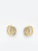 ZENEME Gold-Plated & White AD-Studded & Beaded Oval Shaped Mangalsutra