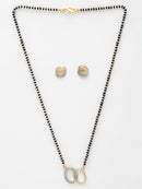 ZENEME Gold-Plated & White AD-Studded & Beaded Oval Shaped Mangalsutra