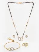 ZENEME Gold-Plated & White AD-Studded & Beaded Oval Shaped Mangalsutra
