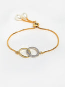 ZENEME Gold-Plated & White AD-Studded & Beaded Oval Shaped Mangalsutra
