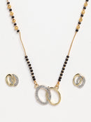 ZENEME Gold-Plated & White AD-Studded & Beaded Oval Shaped Mangalsutra