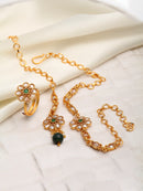 Gold-Plated Green & White Stones Studded Charm Bracelet For Women and Girls
