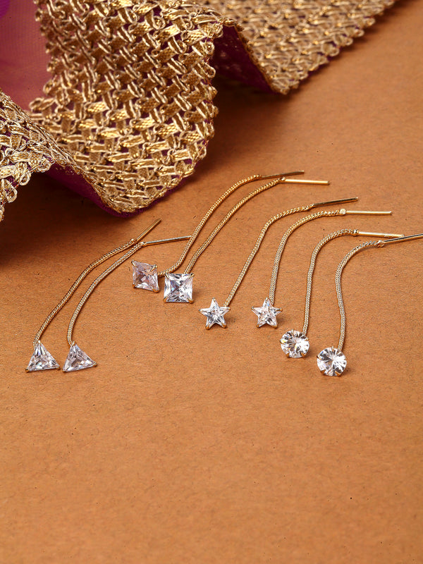 Set of 4 Gold-Plated White Contemporary Drop Earrings