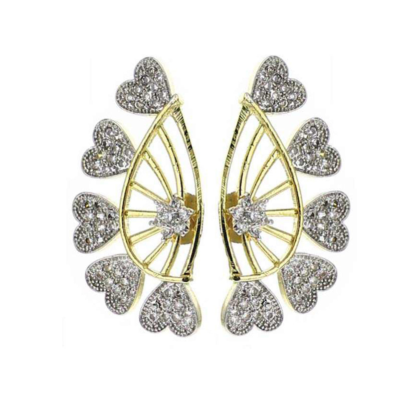 Heart Shape Gold Plated  American Diamond Ear cuffs Earrings Jewellery