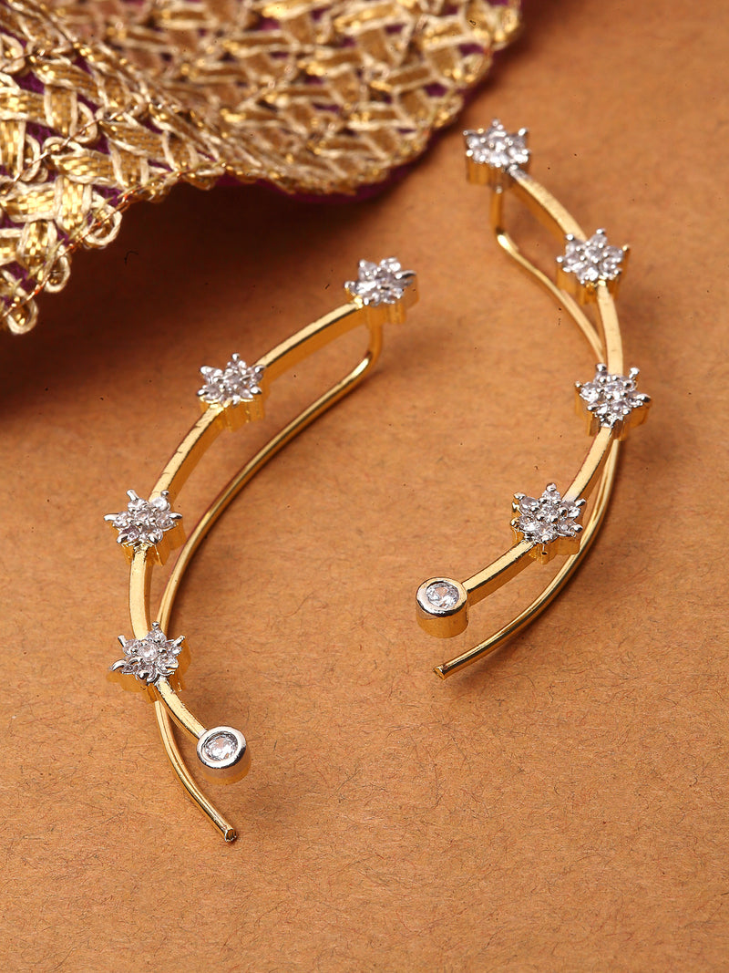 White & Gold-Toned Cubic Zirconia Stone Ear Cuff Earrings