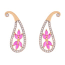 Gold-Plated Teardrop Shaped Floral Pink & White American Diamond Studded Ear Cuffs