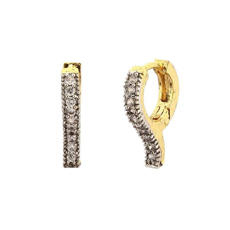 Gold Plated American Diamond Studded Hinged Hoop Huggy Earrings Jewellery