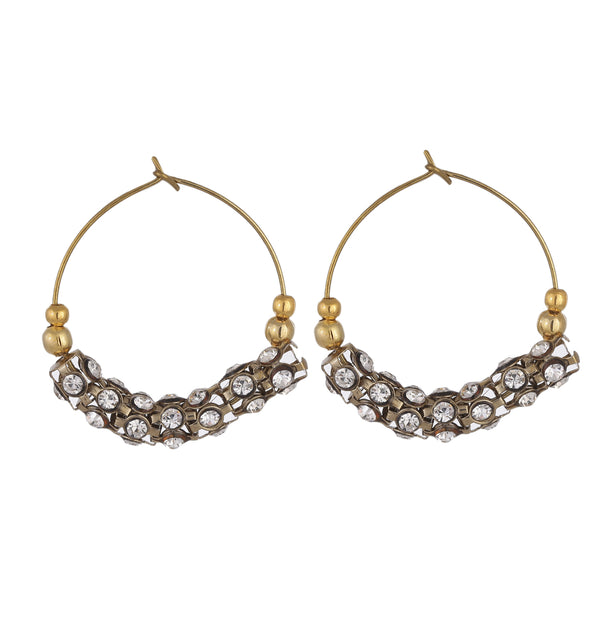 Gold Plated Pearl Engraved Wire Hoop Fashion Jewellery