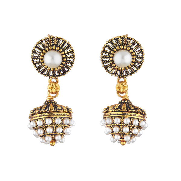 Oxidized Gold Plated  Pearl Engraved Teardrop Earring Jewellery